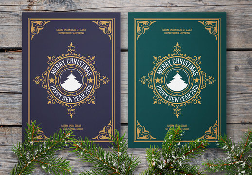 Winter Greeting Card Layout Set with Filigree Elements