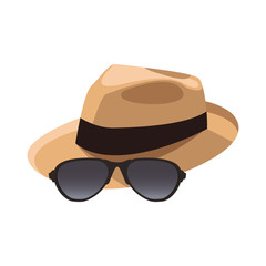 hat and sunglasses icon, flat design