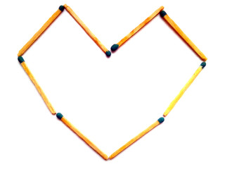 A heart of matches. Symbol of love and affection. Isolated background. Romantic mood. Valentine day.