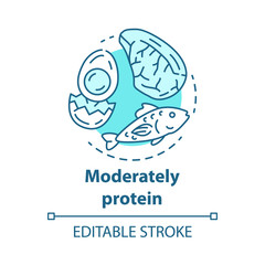 Moderately protein concept icon. Ketogenic diet idea thin line illustration. Moderate keto nutrition. Healthy lifestyle. Dietary food. Egg, fish, meat. Vector isolated outline drawing. Editable stroke