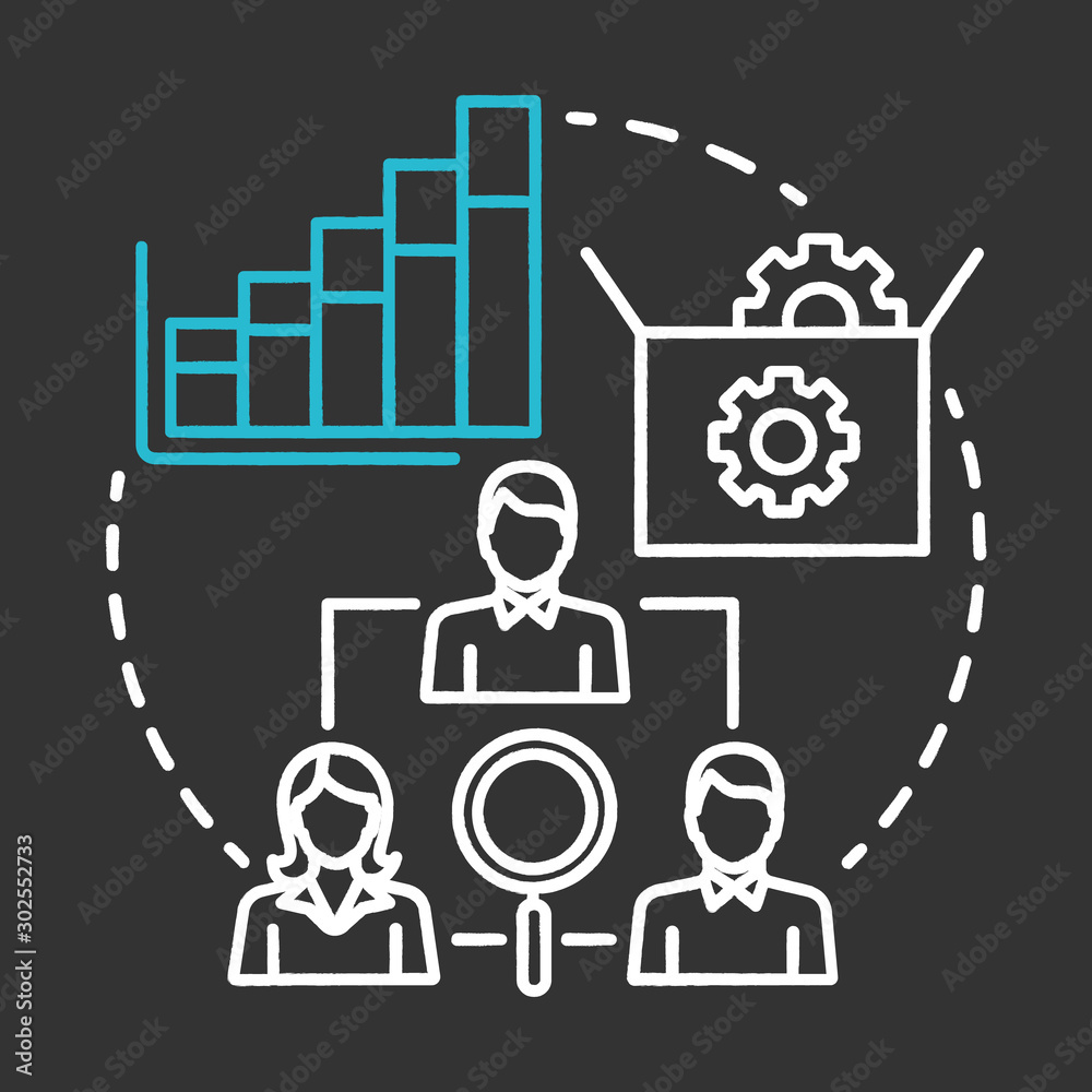 Poster test managers chalk concept icon. software development idea thin line illustration. app programming.