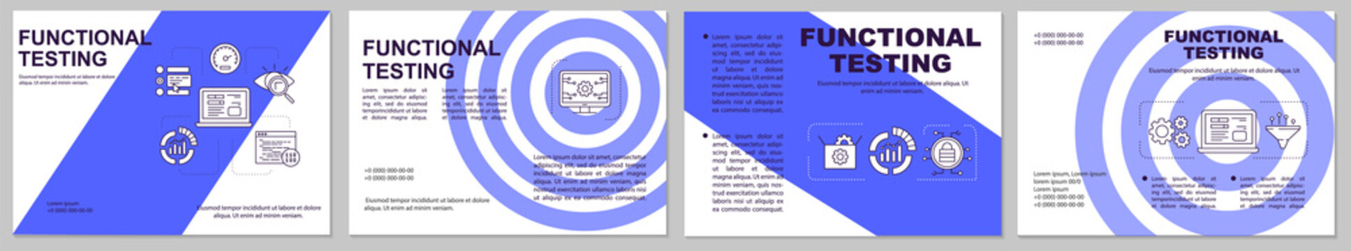 Functional software testing horizontal brochure template. Flyer, booklet, leaflet print, cover design with linear illustrations. Vector page layouts for magazines, annual reports, advertising posters