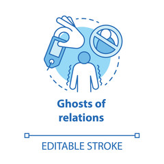 Fototapeta na wymiar Ghost of relations concept icon. Ghosting. Breaking off relationship. Stopping communication and contact with partner idea thin line illustration. Vector isolated outline drawing. Editable stroke