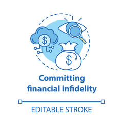 Obraz premium Committing financial infidelity concept icon. Dishonesty about money with partner. Financial decision secretly from family idea thin line illustration. Vector isolated outline drawing. Editable stroke