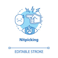 Nitpicking concept icon. Humiliation in family. Insulting partner. Bullying. Fault finding. Autocratic education idea thin line illustration. Vector isolated outline drawing. Editable stroke