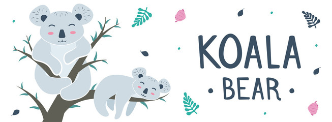 Cute Koala Poses Cartoon Vector Illustration.