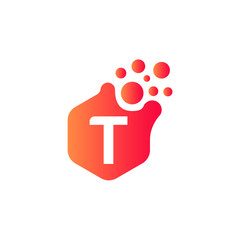 T dots logo design template. Hexagon T icon. T Letter Logo Vector.