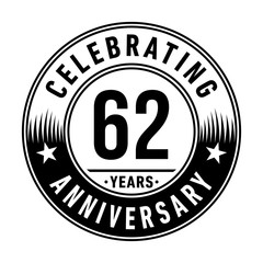 62 years anniversary celebration logo template. Vector and illustration.