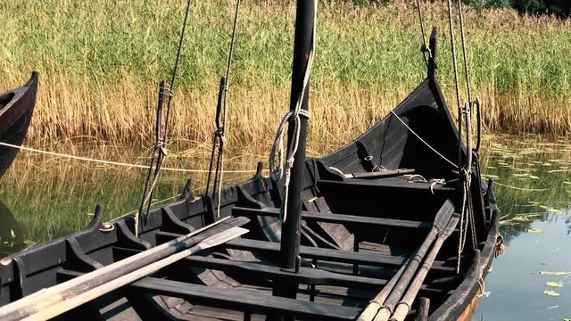 Wooden Viking Ship Knarr Docked