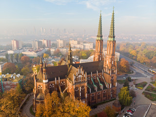 Cathedral parish of St. Archangel Michael and Saint. Florian Martyr at dawn aerial view - obrazy, fototapety, plakaty