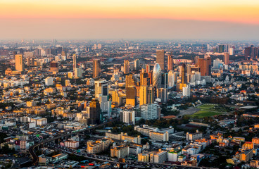 Fototapeta na wymiar Wide Angle View of Bangkok, Thailand at Sunset