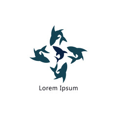 Shark logo template. A cute shark front face, diving School , scuba club, Snorkeling equipment shop