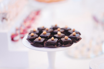 Sweet desserts on the table. Different desserts on candy bar