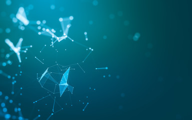 Abstract background. Molecules technology with polygonal shapes, connecting dots and lines. Connection structure. Big data visualization.