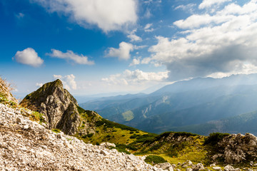 Fototapeta na wymiar Mountain trail from Giewont to another peak. Beautiful mountains. Poland