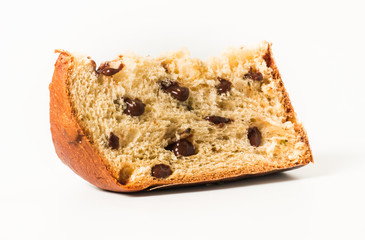 Panettone is the traditional Italian dessert for Christmas with Chocolatte isolated on white background