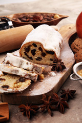 Christmas stollen and cookies. Traditional German festive baking for xmas