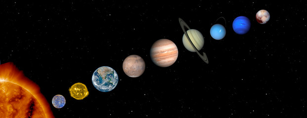 An illustration of the planets of our solar system, milky way. Elements of this image furnished by NASA. Distances not to scale © Ellen