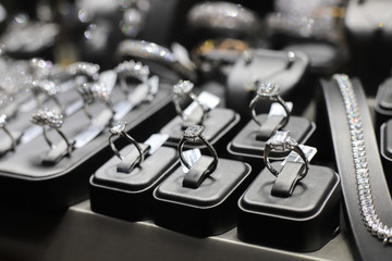 Jewelry diamond rings in retail store