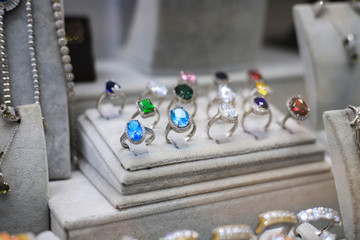 Jewelry diamond rings in retail store