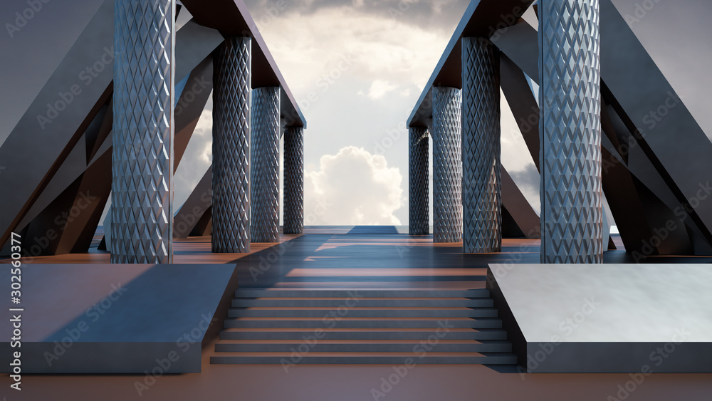 Wall mural space environment, ready for comp of your characters.3d rendering