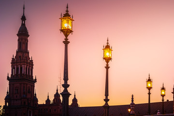 Fototapeta na wymiar Spanish Square in Seville at night, Spain.