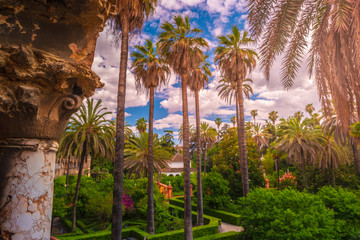 Garden and Gallery of Grutescos in Alcazar of Seville, Spain