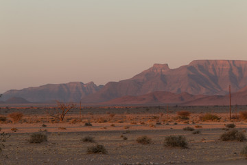 Fototapeta na wymiar Sunset at the Namib desert plains, Namibia, Africa