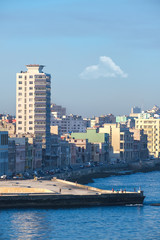 The Havana skyline and the famous seaside Malecon avenue