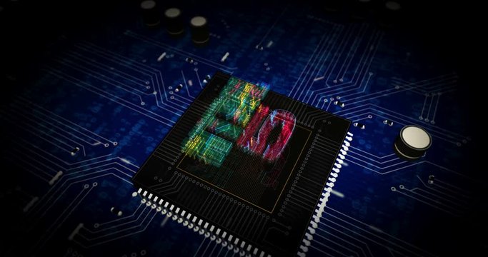 HTML5 symbol futuristic hologram 3D rendering animation. Abstract digital intro background. Dynamic concept of programming language, software and internet technology.