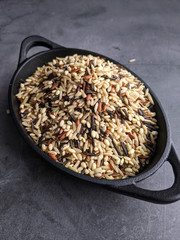 View of a mini pot of cast iron with Wild Rice