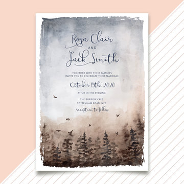 wedding invitation misty forest watercolor background