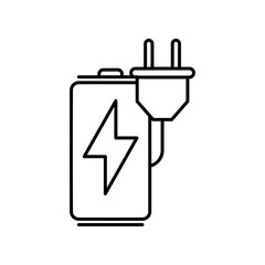 Battery charge icon. Outline thin line flat illustration. Isolated on white background. 