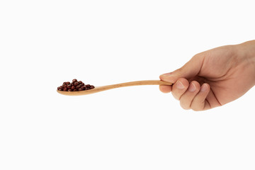 china red bean in spoon with white background