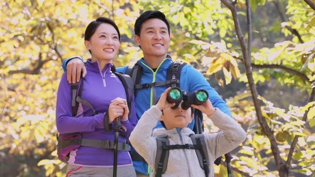 Happy young family on a hike,HD