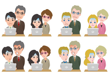 ビジネスマンとビジネスウーマンの表情のイラスト