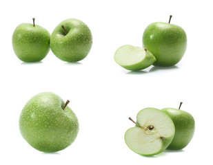 Green apple isolated on white background (set  mix   collection)