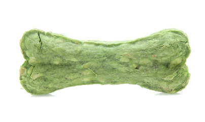 bones and colorful sticks for dog treat with vitamin and oral health on white background