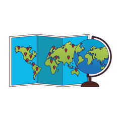 world map and globe icon, flat design