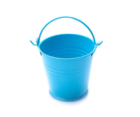 empty blue metal bucket isolated on a white background