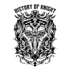 Fototapeta na wymiar History of Knight Black and White Illustration