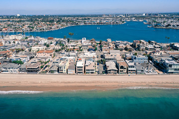 Aerial view of Belmont Shore from the ocean.