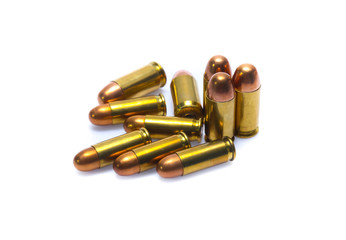 cartridges of .45 ACP pistols ammo isolated