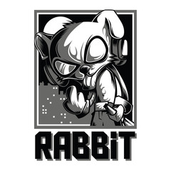 Cool Rabbit Black and White Illustration