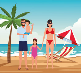 avatar family and little kids at the beach, colorful design