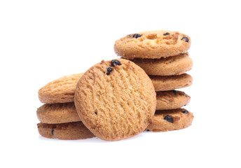 Chocolate chip cookies isolated on white background. Sweet biscuits