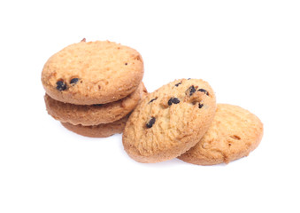 Chocolate chip cookies isolated on white background. Sweet biscuits