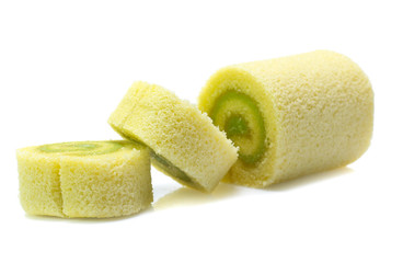 Yellow  roll cake isolated on white background