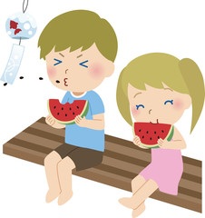 スイカを食べているイラスト