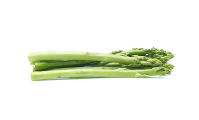 Fresh green asparagus on white